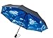 Crown Coast Pewter Grey with Sky Travel Umbrella - 60 MPH Windproof Lightweight for Men Women and Kids, Compact Travel Umbrellas in Multiple Colors