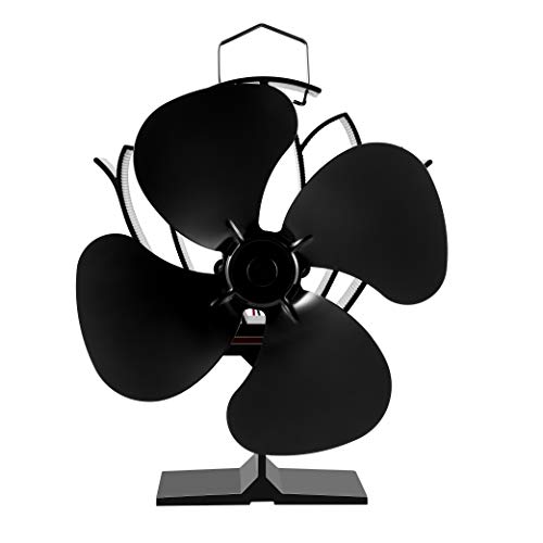 Morinoli Fireplace Fans Heat Powered Stove Fan for Log Wood Burner Wood Stove Fan 4 Blade -Eco Friendly and Efficient Fan,Black,Lotus Flower