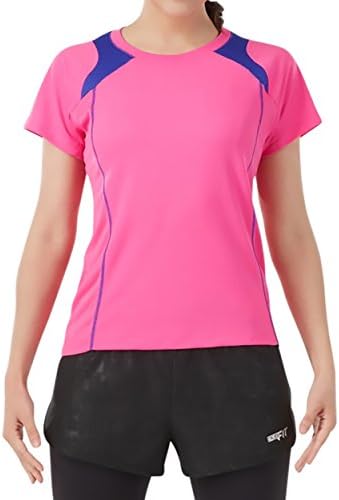 ClubFit Women's Ultra Light Cool Dry Anti-Bacterial Athleisure Wear FITDRY T-Shirt (Pink w/Royal Blue - Size S)