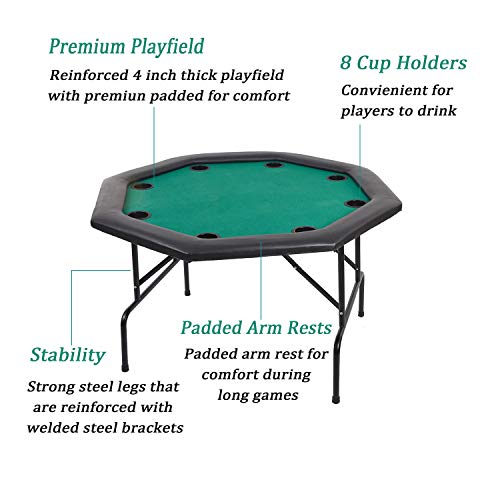 Karmas Product 48in Folding Texas Poker Table with Cup Holders for 8 Players
