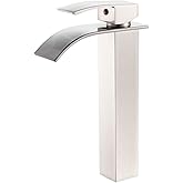 VOTON Vessel Sink Faucet Brushed Nickel Modern Tall Waterfall Bathroom Sink Faucet Single Handle Bathroom Faucet 1 Hole Bowl Lavatory Vanity Faucet, Rv Sink Camper Farmhouse Bathroom Faucet