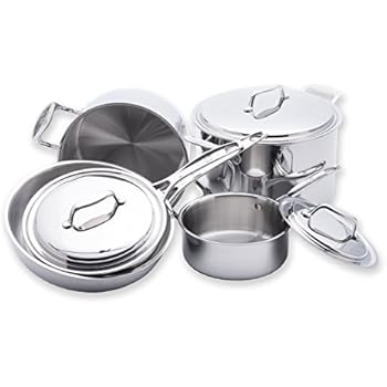 USA Pan 1550CW-1 5-Ply Stainless Steel 8 Piece Cookware Set, Oven and Dishwasher Safe, Made in the USA, Silver