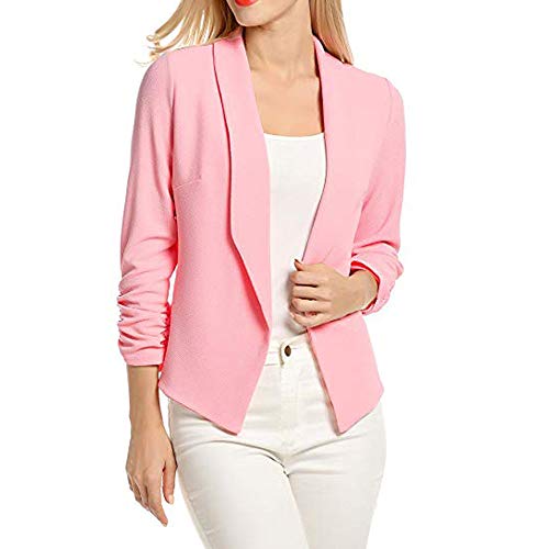 Misaky Women's Cardigan Work Office Suit 3/4 Sleeve Blazer Open Front Short Jacket (Pink, Medium)