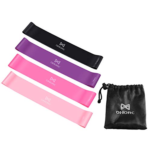 OMORC Resistance Loop Bands, Resistance Exercise Bands for Legs Butt Core Arms Yoga Fitness, Workout Bands with Exercises Guide & Carry Bag, Mini Loop Fitness Bands