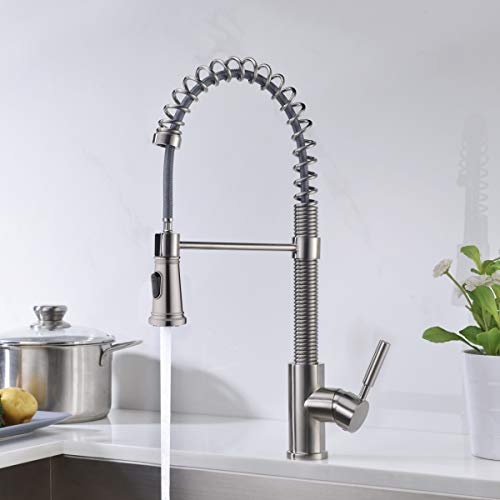 Pre-rinse Spring Kitchen Faucet with Pull Down Sprayer Delle Rosa Durable and Sturdy Single Handle Brushed Nickel Kitchen Sink Faucet