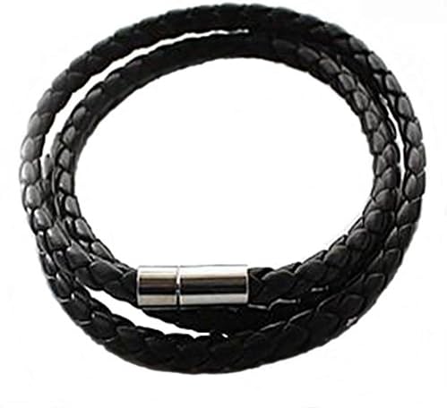 Braided Black Leather Rope Bracelet Necklace 23 Inches Unisex