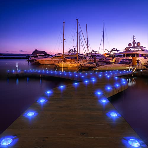 Quntis 8 x Outdoor Solar Blue + White LED Step Lights Outdoor for Garden Pathway Deck, IP68 Waterproof Outdoor Pool Lights, Solar Spotlights for Paths Stairs Sidewalk