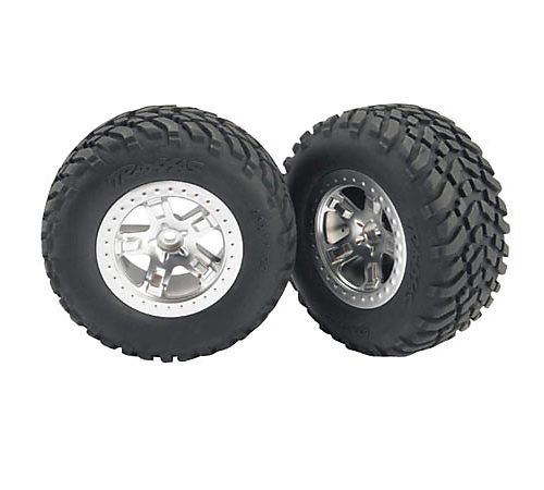 Traxxas 5875 SCT Off-Road Racing Tires on Pre-Glued on SCT Satin Chrome, Beadlock-Style Wheels