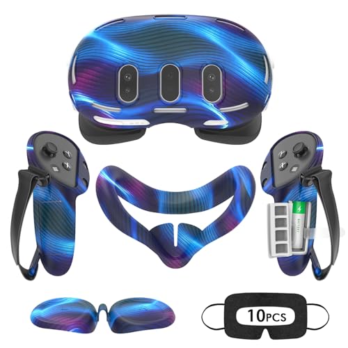 Silicone Cover Set for Meta Quest 3, Upgraded Design Full Protection for Quest 3, 4 in 1 VR Accessories Protective Cover for Oculus Quest 3, Ideal Present for Birthday and Christmas (Aurora Blue)