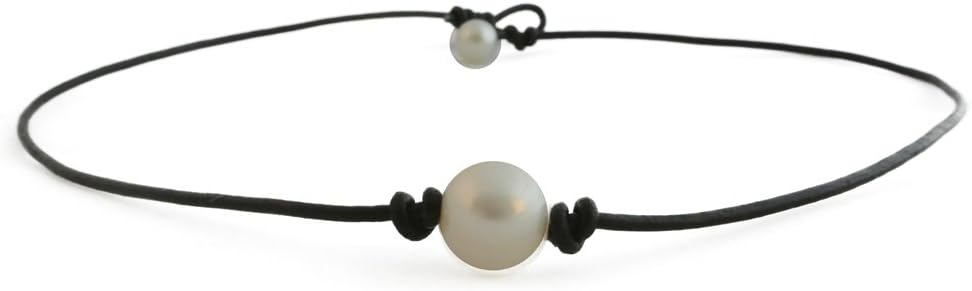 Micaa Black Choker Necklace on Genuine Leather Cord for Women Cheap Handmade Choker Jewelry (14 inches)