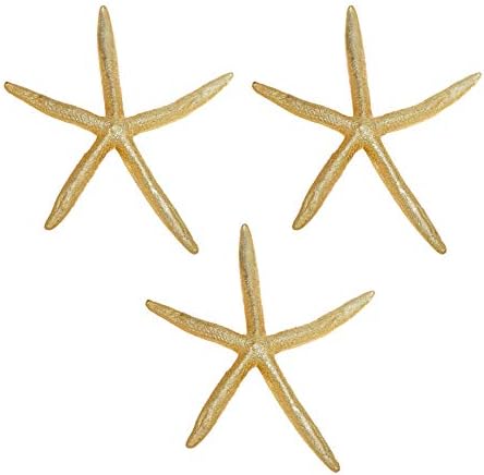 Metallic Finger Faux Starfish Coastal Décor 6" (Set of 3) - Gold, Artificial Medium Metal Sea Star Table Top Decoration