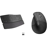 Logitech Ergo K860 Wireless Ergonomic Keyboard &amp; Lift Vertical Ergonomic Mouse, Wireless, Bluetooth or Logi Bolt USB Receiver, Quiet clicks, 4 Buttons - Graphite