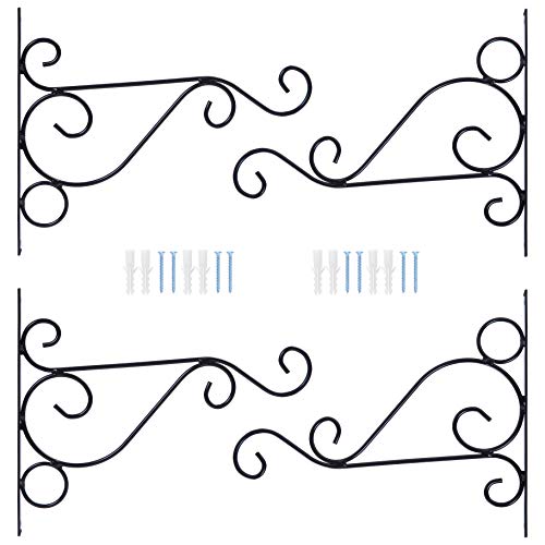 Elcoho 4 Pack Wall Hanging Plant Brackets Plant Basket Holder Hanger Hooks 10 Inches Outdoor Indoor Metal Iron Brackets with Screws for Gardening Decoration (Black)