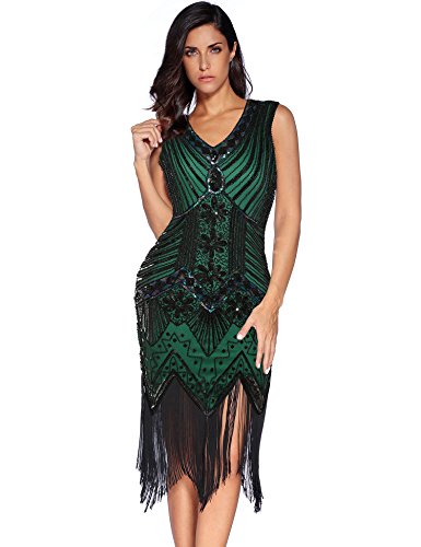 Meilun 1920s Sequined Vintage Dress Beaded Gatsby Flapper Evening Dress Prom (X-Large, Light Green)