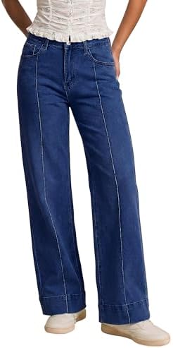 Vaimti High Waisted Wide Leg Jeans, Heart Pattern Distressed Denim