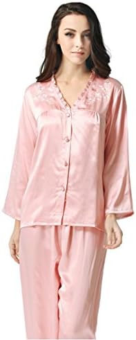 Forever Angel Women's Pure Silk Pajamas Sleepwear Luxury PJs Gift Dusky Pink M