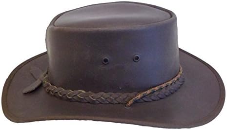 GP Outlet Down Under Leather Bush Hat, Vintage Brown Leather Brim Bush Hat (6 5/8)