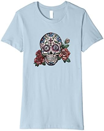 Womens Men's Women's Flower Sugar Skull Rose Art Costume T-Shirt Small Baby Blue