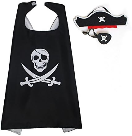 Cartoon Pirate Dress Up Satin Cape Mask Cloak Sword Cosplay Birthday Halloween Christmas Party Kids Costume (Without Sword) Black