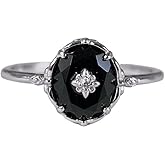 Elammo Vintage Natural Black Onyx 925 Sterling Silver Ring for Women