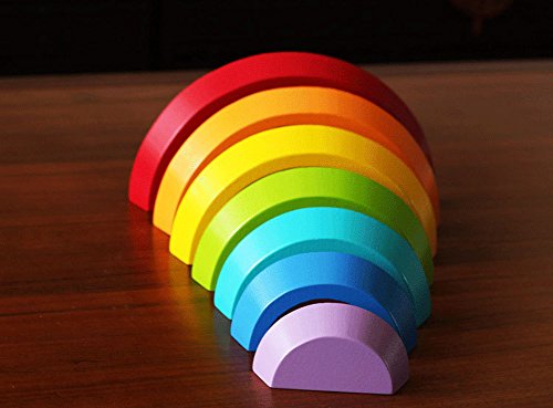 image for PojoTech Wooden Rainbow Stacking Game Learning Toy Geometry Building B