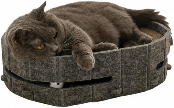 Cama de arranhão para gatos, 44 x 34 x 10 cm. Base para arranhar em cartão, material durável, resistente, proporciona conforto e diversão ao seu felino (cinzento)