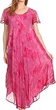 Sakkas 16800 - Sayli Long Tie Dye Cap Sleeve Embroidered Wide Neck Caftan Dress/Cover up - Fuchsia - OS