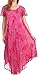 Sakkas 16800 - Sayli Long Tie Dye Cap Sleeve Embroidered Wide Neck Caftan Dress/Cover up - Fuchsia - OS