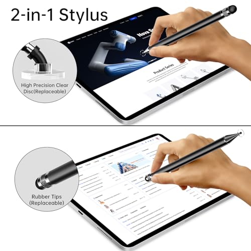 Bopomofo Stylus (5 Pcs), 2-in-1 Stylus Pen for Touch Screen, High Precision and Sensitivity, Suitable for iPhone/ipad/Android Tablets, Compatible with Touch Screens (Black/White/Blue/Rose Gold/Silver)