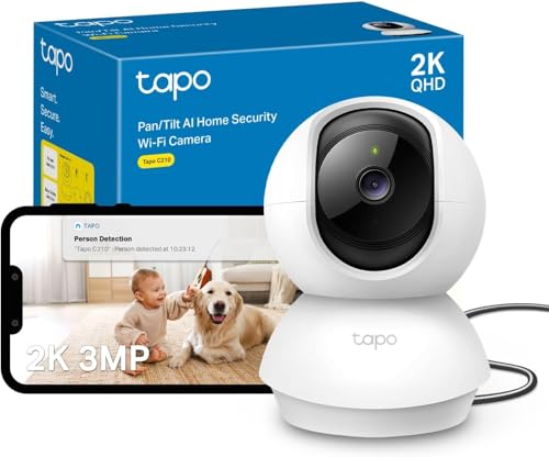 C210 Camera Interieur 2K 3MP – Caméra de Surveillance sans Fil, Idéale Camera Bébé & Animaux, Rotation 360°, Audio Bidirectionnel, Vision Nocturne, sans Abonnement, Compatible Alexa & Google
