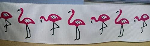 Grosgrain Ribbon - 1.5in Flamingo Ribbon - White Ribbon - 3 Yards
