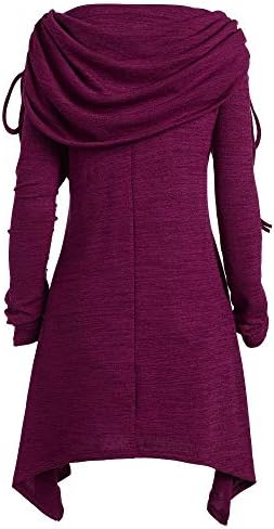 HARRYSTORE Women's Plus Size Long Sleeve Fold-Over Collar Ruched Long Tunic Tops Clearance Sale Adjustable Cowl Pullover Shirt Dress