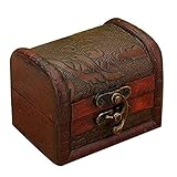 Hofumix Jewelry Box Vintage Wood Handmade Box with Mini Metal Lock for Storing Jewelry Treasure Pearl