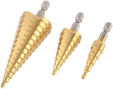 High Five Store 3 Pcs/set Drill Bits Hex Shank HSS Titanium Coated Straight Flute Stepped Drill Bits Pagoda Drill Bit Set 4-32mm 4-20mm 4-12mm NEW PRODUCT