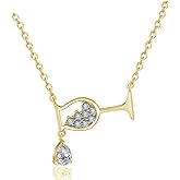 ONLYJUMP Wine Glass Pendant Necklace for Women Dainty Red Wines Glasses Necklaces Bottle Pendant Necklace Cubic Zircon Water Drop Cup Clavicle Necklace Jewelry Gift