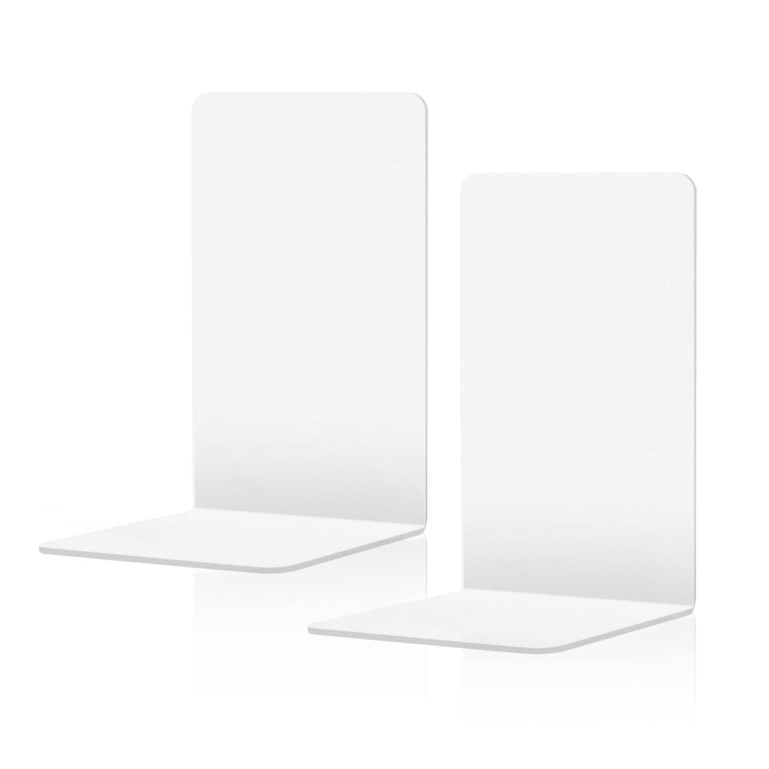 Acrylic Book Ends, MSDADA Book Holders for Shelves, Clear Invisible Bookends, Non-Slip Book Stopper, Desktop Book Organizer, Stationery Supplies Book Storage for School Office Library(White)