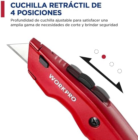 Cutter Profesional, Cúter Universal, Cortador Profesional con Mango de Aluminio Antideslizante, Cuchillo con 10 Cuchillas Adicionales, Rojo