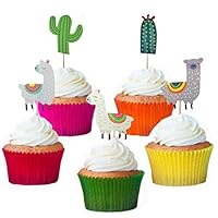 Artilife 30 Pcs Fiesta Cupcake Toppers Cactus Llama Cake Picks Decoration for Mexican Fiesta Party Baby Shower Birthday