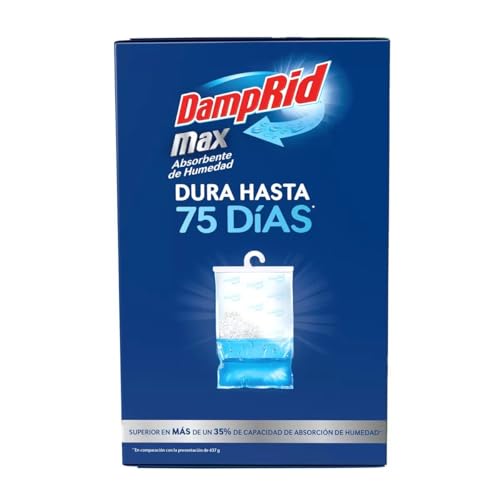DampRid Max Absorbente de Humedad para Colgar en Armarios. Deshumidificador que Atrapa el Exceso de Humedad y Elimina el Olor a Humedad. 4 Bolsas Colgantes de 453 g