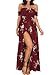 ZESICA Women's Floral Off the Shoulder Split Chiffon Beach Party Maxi Dress Red Wine X-Large