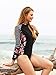 ALove Women Long Sleeve Rash Guard Swimsuit Striped Floral Swim Shirts Black Medium