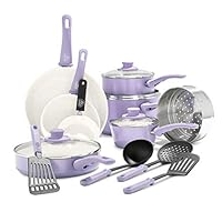 GreenLife Soft Grip Healthy Ceramic Nonstick, 16 Piece Cookware Pots and Pans Set, PFAS-Free, Dishwasher Safe, Lavender GreenLife Soft Grip Healthy Ceramic Nonstick, 16 Piece Cookware Pots and Pans Set, PFAS-Free, Dishwasher Safe, Lavender