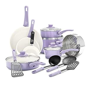 GreenLife Soft Grip Non-Stick 16 Piece Cookware Pots and Pans Set, PFAS Free, Diswasher Safe, Lavender