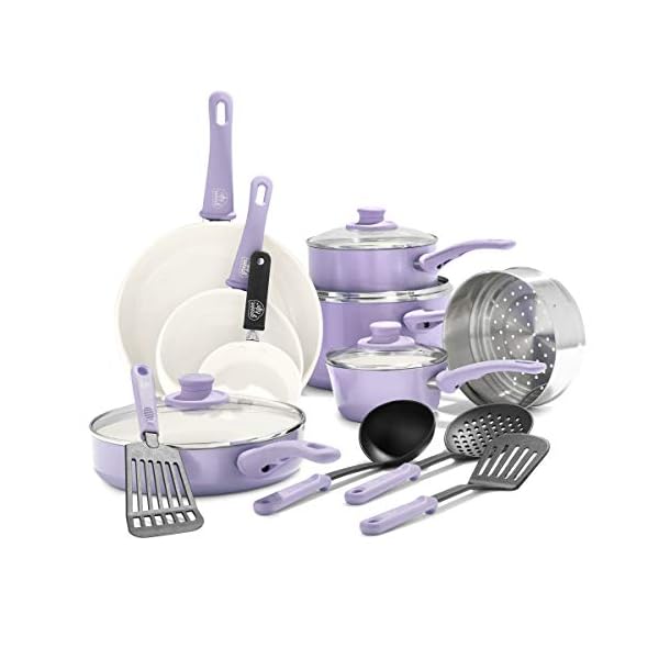 GreenLife-CC001792-001-Soft-Grip-Healthy-Ceramic-Nonstick-Lavender GreenLife Soft Grip Non-Stick 16 Piece Cookware Pots and Pans Set, PFAS Free, Diswasher Safe, Lavender