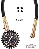 Tire pressure gauge by CarCoo – Best tire pressure monitor, for bike, cars SUV, ATV, and motorcycle, 0 – 60 PSI pressure gauge, plus a free gift of 4 tire caps.