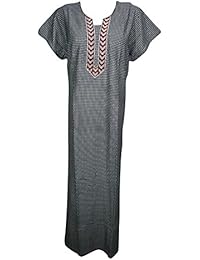 Women's Maxi House Dress Black Embroidered Lounge Wear Nightgown L