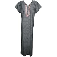 Mogul Interior Women's Maxi House Dress Black Embroidered Lounge Wear Nightgown L
