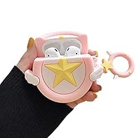 ICI-Rencontrer Creative Sweet Girl Pentacle Magic Wand Design Airpods Case Cute Star Zecter AirPods Accessories Wireless Charging Headset Soft Silicone Anti-scratch Protector With Decoration Pink