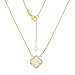 Unique Royal Jewelry Sterling Silver Mother of Pearl and Cubic Zirconia Four Leaf Clover Necklace with Adjustable Length. (14K Yellow Gold Plated)