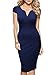 Miusol Women's Classicial V Neck Retro Business Bodycon Pencil Dress (Medium, Navy Blue)